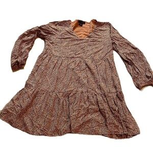 Tahari Long Sleeve V-neck Dress Animal Print Brown Black Women's Size Small EUC